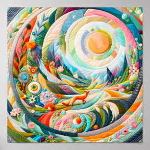 Poster Paisagem Primavera da Arte Moderna Bordada