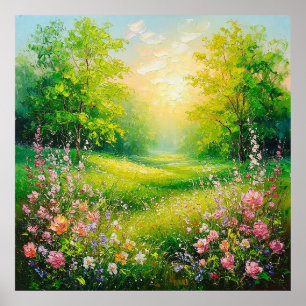 Poster Paisagem Primavera Pacífica com Vegetação Exuberan