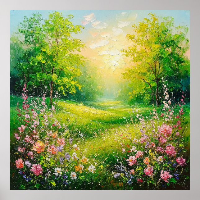 Poster Paisagem Primavera Pacífica com Vegetação Exuberan (Frente)