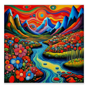 Póster Paisagem psicodélica com rio 1