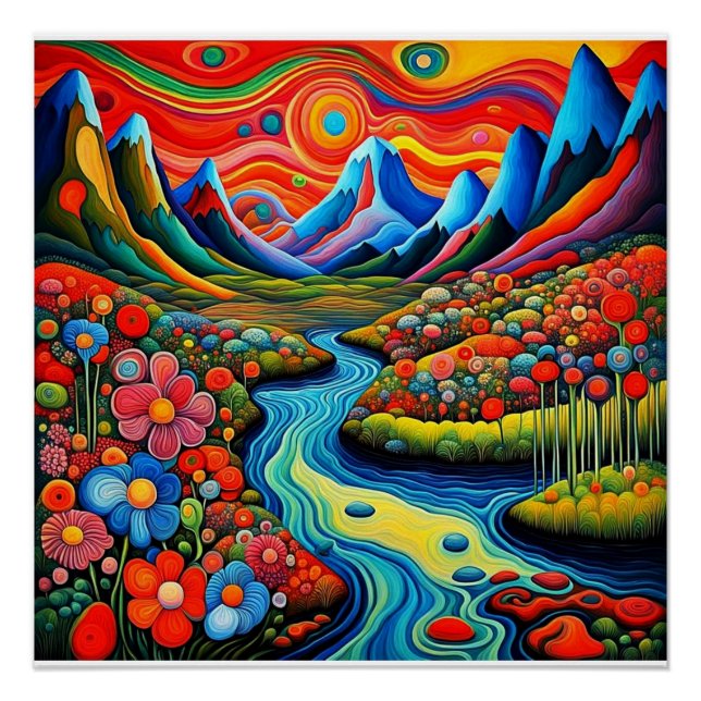 Póster Paisagem psicodélica com rio 1 (Frente)