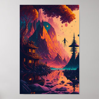 Poster Paisagem psicodélica do sonho, ai. Arte gerada