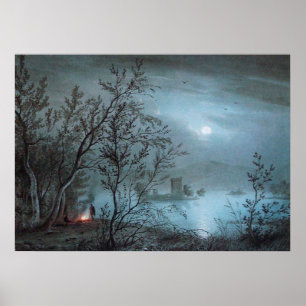 PÓSTER PAISAGEM ROMÂNTICA DO NOTURNO NO AZUL