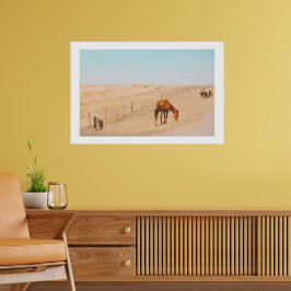 Poster Paisagem Rural Cavalos Selvagens Campos Aves