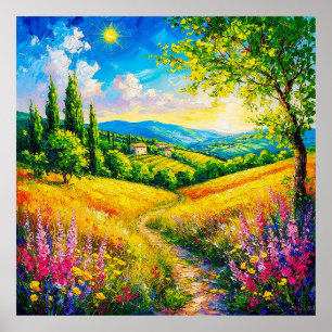 Poster Paisagem Rural Com Flores