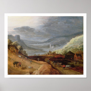 Póster Paisagem rural com um fazendeiro que freia os
