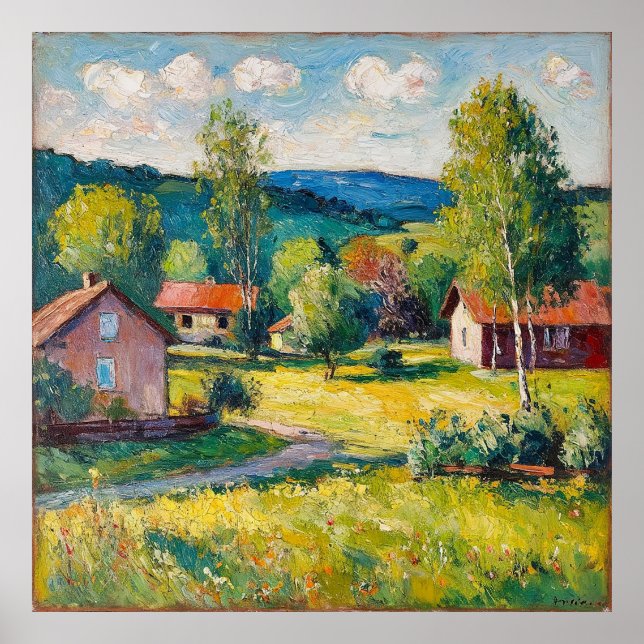 Poster Paisagem Rural Ensolarada com Vegetação (Frente)