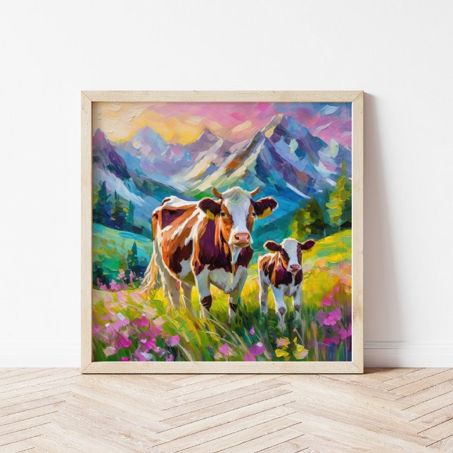 Poster Paisagem rural vibrante com vacas (Criador carregado)