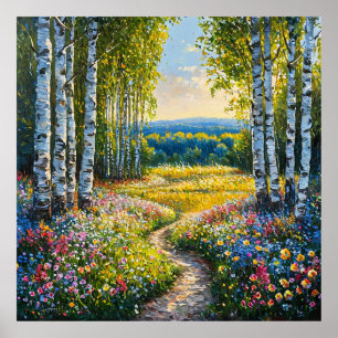 Poster Paisagem serena de floresta de bétulas