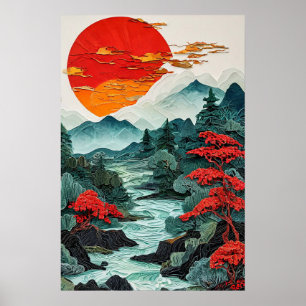 Poster Paisagem Serena Floresta Abstrata Montanha