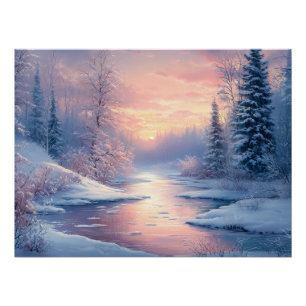 Póster Paisagem Serene de Inverno com Árvores Cobertas po