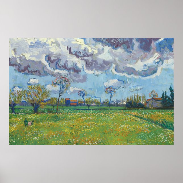 Poster Paisagem sob uma tempestade no céu Vincent Gogh (Frente)