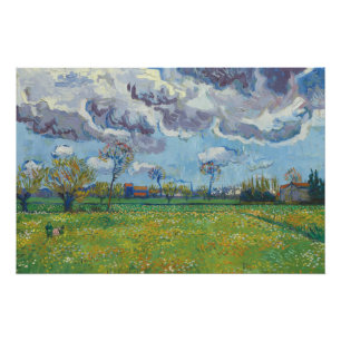 Póster Paisagem sob uma tempestade no céu Vincent Gogh
