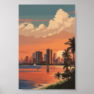 Poster Paisagem solar tropical - Palmeiras e linha do céu