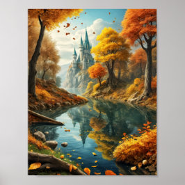 Poster Paisagem sonhadora de outono com castelo mágico e 