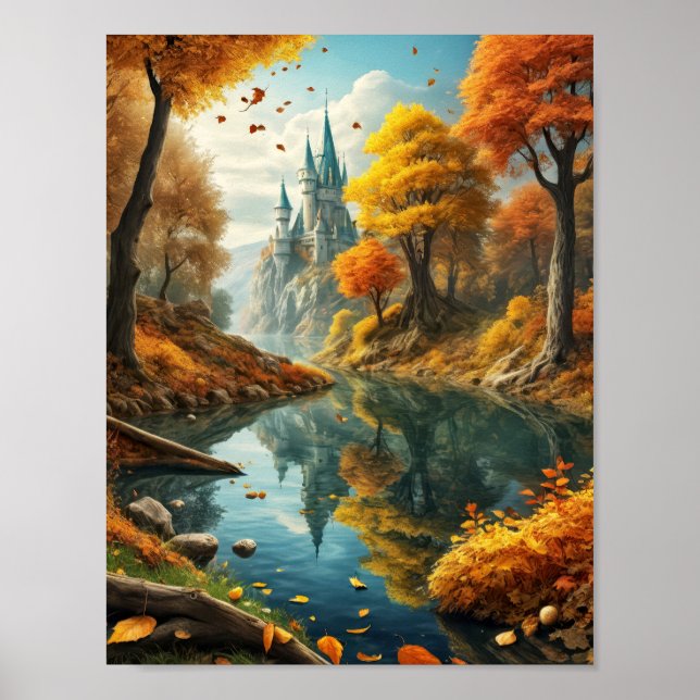 Poster Paisagem sonhadora de outono com castelo mágico e  (Frente)