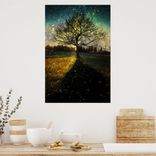 Poster Paisagem sonhadora de vagalumes mágicos