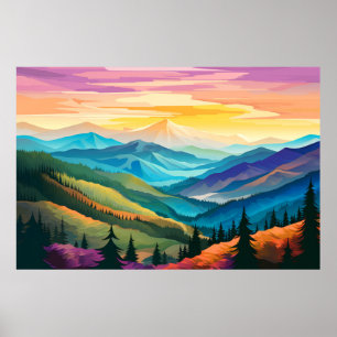 Poster Paisagem Sunset do Vale das Montanhas Natureza