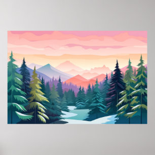 Poster Paisagem Sunset do Vale das Montanhas Natureza