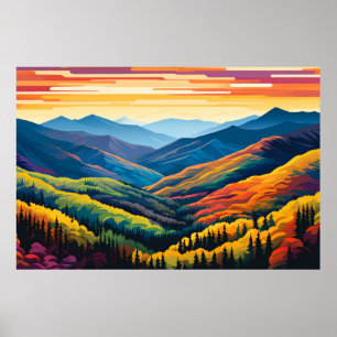 Poster Paisagem Sunset do Vale das Montanhas Natureza