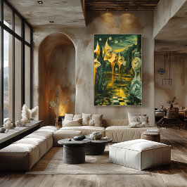 Poster Paisagem Surreal com Relógios e Olhos Derretidos