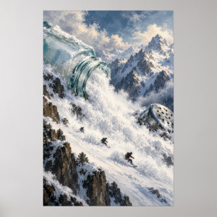 Poster Paisagem Surrealista de Montanha e Onda