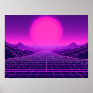 Poster Paisagem Synthwave Retrowave Vibe Cyberpunk 80s