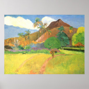 Póster Paisagem Taitiana, Montanhas Tahiti, Paul Gauguin
