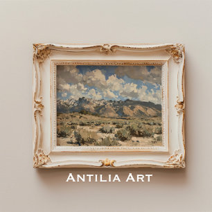 Poster Paisagem Terrestre Pintura Montanha Rústica