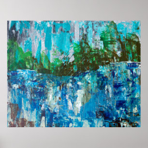 Poster Paisagem Texturizada Azul e Verde Abstrata