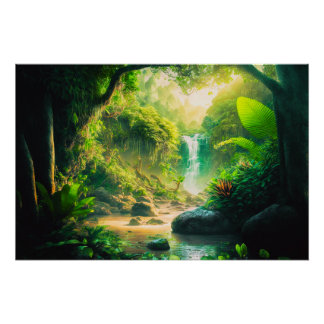 Póster Paisagem tropical do Paraíso Fantasia com Cascata