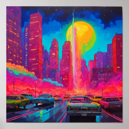 Poster Paisagem Urbana Azul Rosa Psicodélica