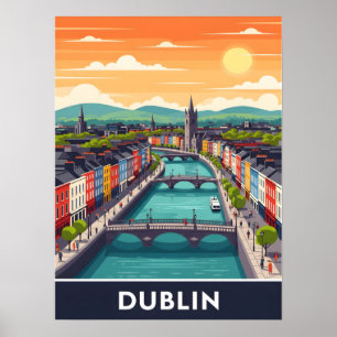 Poster Paisagem Urbana Colorida de Dublin – Rio Liffey e