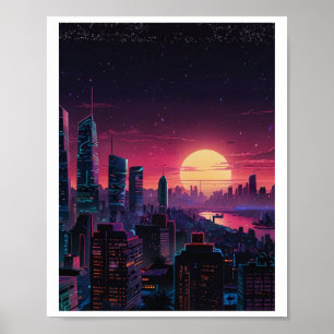 Poster Paisagem Urbana Cyberpunk Vaporwave – Arte de Hori
