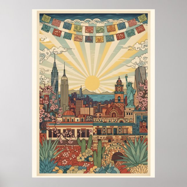 Poster Paisagem urbana da Cidade do México Presente ameri (Frente)