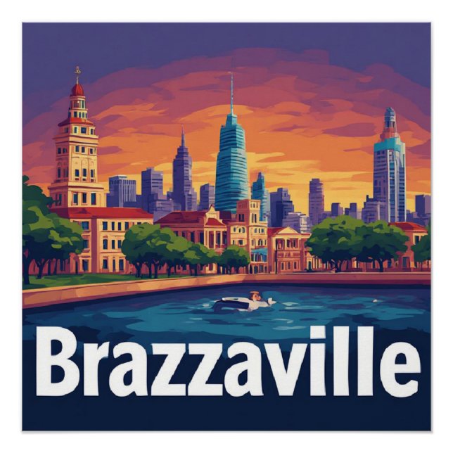 Póster Paisagem urbana de Brazzaville com catedral histór (Frente)