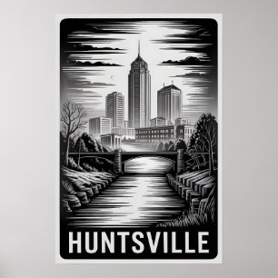 Poster Paisagem Urbana de Huntsville Alabama em Preto e B