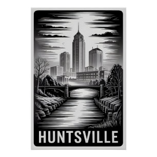Póster Paisagem Urbana de Huntsville Alabama em Preto e B