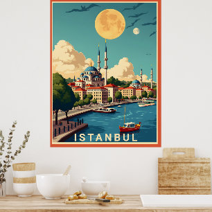 Poster paisagem urbana de Istambul com lua cheia