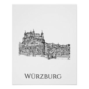 Póster Paisagem Urbana de Würzburg Baviera Arte Linear Mi