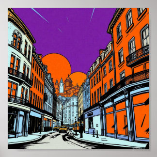 Poster Paisagem Urbana do Pôr do Sol Vibrante Arte Gráfic