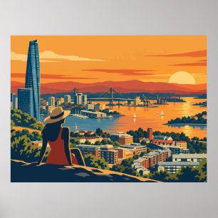 Poster Paisagem Urbana do Pôr do Sol Vintage em Sydney