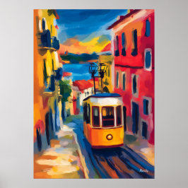 Poster Paisagem urbana fauvista de Lisboa, Alfama Colorid