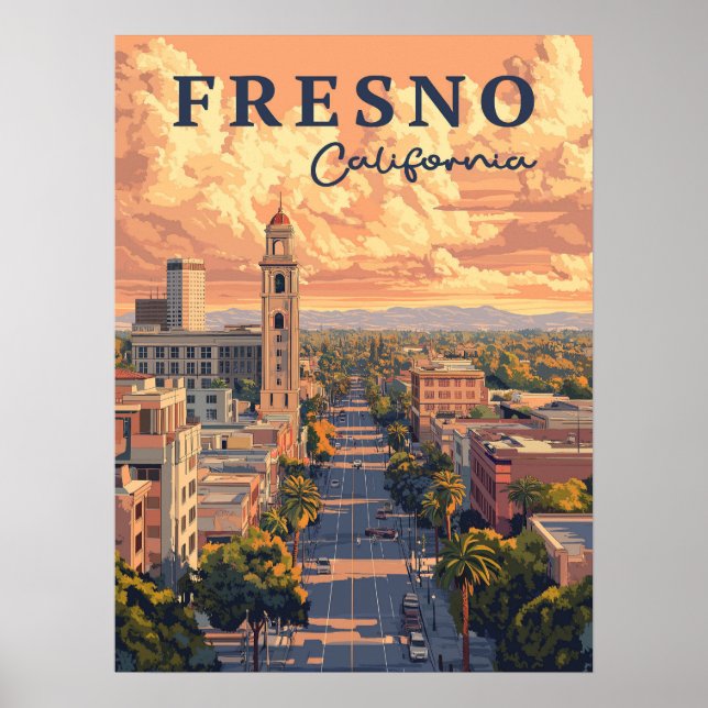 Poster Paisagem Urbana Fresno California (Frente)