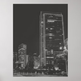 Poster Paisagem Urbana Noturna em Preto e Branco