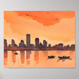 Poster Paisagem Urbana Pôr do Sol | Aquarela da Silhueta 
