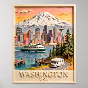Poster Paisagem Urbana Texturizada de Seattle Washington 