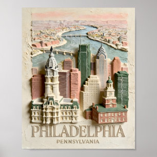 Poster Paisagem Urbana Texturizada Moderna da Silhueta da