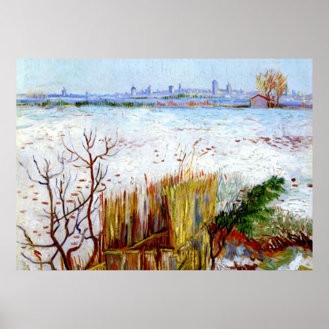Poster Paisagem Van Gogh-Snowy com Arles em Segundo Plano (Frente)