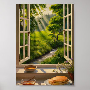 Poster paisagem verde Luz do sol quente arte de download